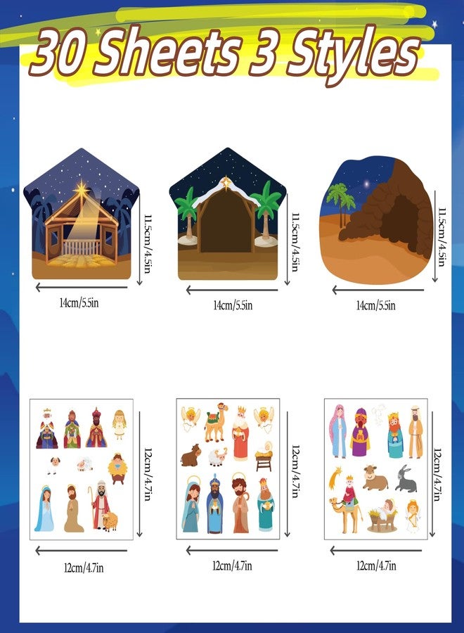 ٣٠ مجموعة من ملصقات ميلاد السيد المسيح لليلة الميلاد، مناسبة للحفلات الدينية، شجرة عيد الميلاد، أنشطة دينية للأطفال، مستلزمات حفلات ميلاد السيد المسيح، مع مجسم من الورق المقوى وحبل. - Image 3